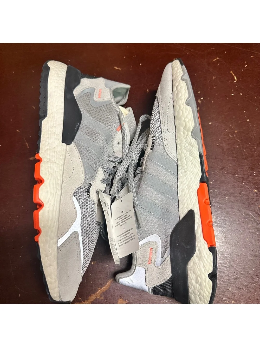 Adidas Nite Men's Joggers Size 12 Grey Orange Sneakers DB2808 Boost Runnings